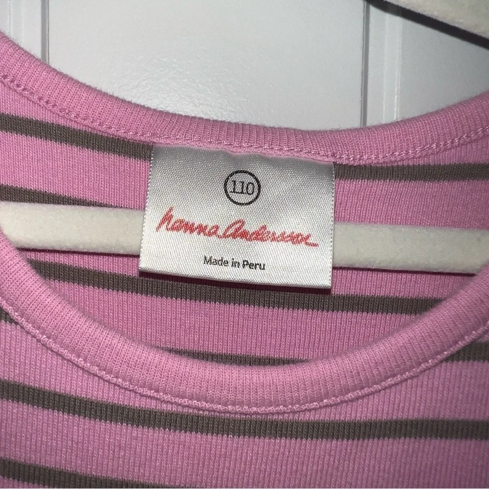 Hanna Andersson Girl’s Pink With Green Stripes Long Sleeve Dress Size 100cm/5
